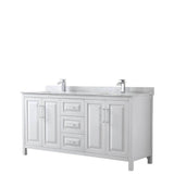 Wyndham Collection - Daria 72 Inch Double Bathroom Vanity in White, White Carrara Marble Countertop, Undermount Square Sinks, and No Mirror - White