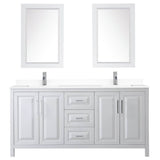 Daria 72 Inch Double Bathroom Vanity in White, White Cultured Marble Countertop, Undermount Square Sinks, 24 Inch Mirrors