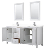 Daria 72 Inch Double Bathroom Vanity in White, White Cultured Marble Countertop, Undermount Square Sinks, 24 Inch Mirrors