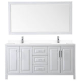 Daria 72 Inch Double Bathroom Vanity in White, White Cultured Marble Countertop, Undermount Square Sinks, 70 Inch Mirror