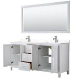 Daria 72 Inch Double Bathroom Vanity in White, White Cultured Marble Countertop, Undermount Square Sinks, 70 Inch Mirror