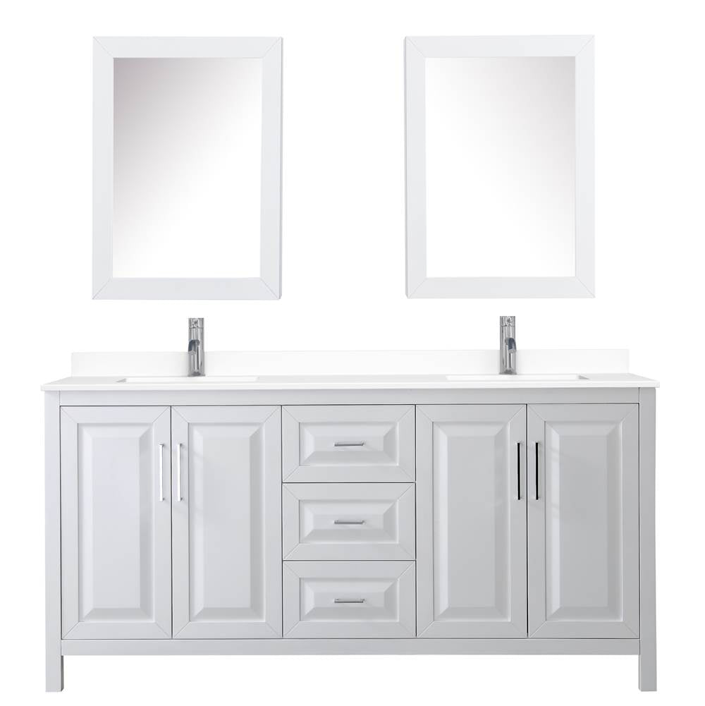 Daria 72 Inch Double Bathroom Vanity in White, White Cultured Marble Countertop, Undermount Square Sinks, Medicine Cabinets