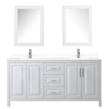 Daria 72 Inch Double Bathroom Vanity in White, White Cultured Marble Countertop, Undermount Square Sinks, Medicine Cabinets