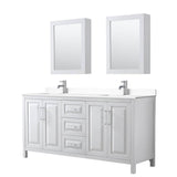 Wyndham Collection - Daria 72 Inch Double Bathroom Vanity in White, White Cultured Marble Countertop, Undermount Square Sinks, Medicine Cabinets
