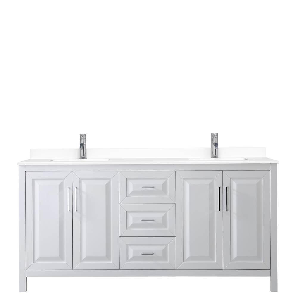 Daria 72 Inch Double Bathroom Vanity in White, White Cultured Marble Countertop, Undermount Square Sinks, No Mirror