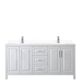 Daria 72 Inch Double Bathroom Vanity in White, White Cultured Marble Countertop, Undermount Square Sinks, No Mirror