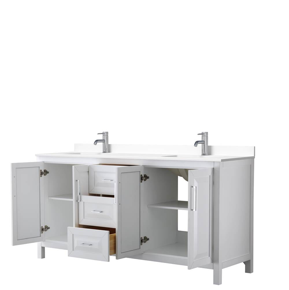 Daria 72 Inch Double Bathroom Vanity in White, White Cultured Marble Countertop, Undermount Square Sinks, No Mirror