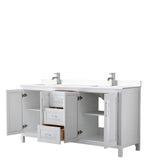 Daria 72 Inch Double Bathroom Vanity in White, White Cultured Marble Countertop, Undermount Square Sinks, No Mirror