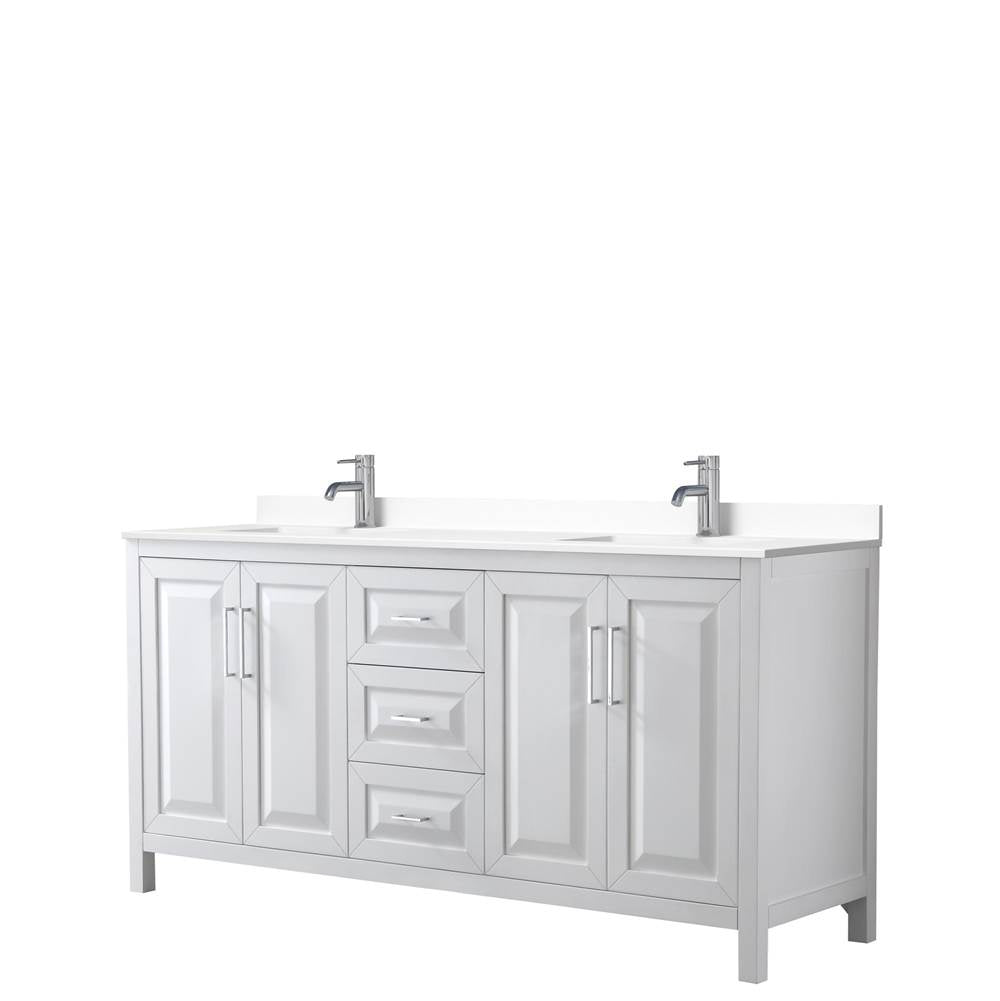 Wyndham Collection - Daria 72 Inch Double Bathroom Vanity in White, White Cultured Marble Countertop, Undermount Square Sinks, No Mirror