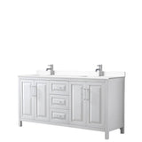Wyndham Collection - Daria 72 Inch Double Bathroom Vanity in White, White Cultured Marble Countertop, Undermount Square Sinks, No Mirror