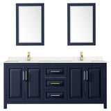 Daria 80 Inch Double Bathroom Vanity in Dark Blue, Carrara Cultured Marble Countertop, Undermount Square Sinks, 24 Inch Mirrors
