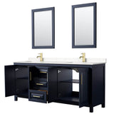 Daria 80 Inch Double Bathroom Vanity in Dark Blue, Carrara Cultured Marble Countertop, Undermount Square Sinks, 24 Inch Mirrors