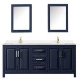 Daria 80 Inch Double Bathroom Vanity in Dark Blue, Carrara Cultured Marble Countertop, Undermount Square Sinks, Medicine Cabinets