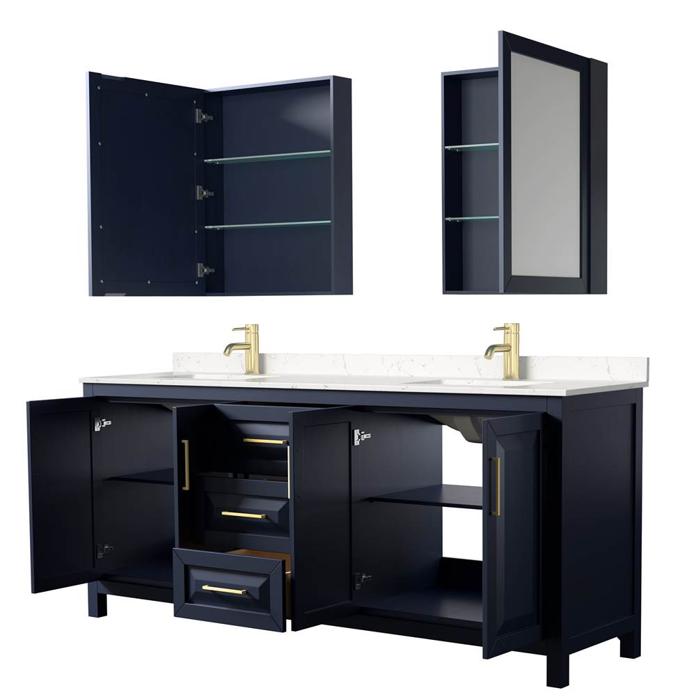 Daria 80 Inch Double Bathroom Vanity in Dark Blue, Carrara Cultured Marble Countertop, Undermount Square Sinks, Medicine Cabinets