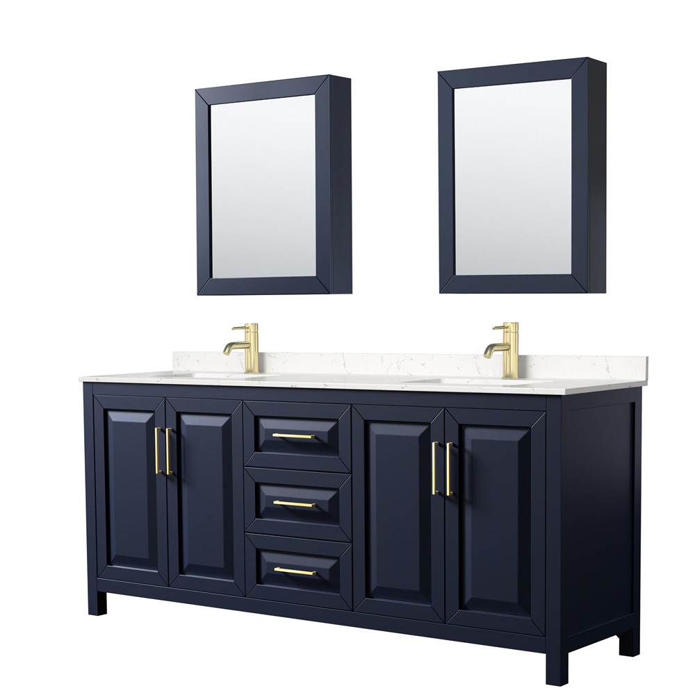 Wyndham Collection - Daria 80 Inch Double Bathroom Vanity in Dark Blue, Carrara Cultured Marble Countertop, Undermount Square Sinks, Medicine Cabinets