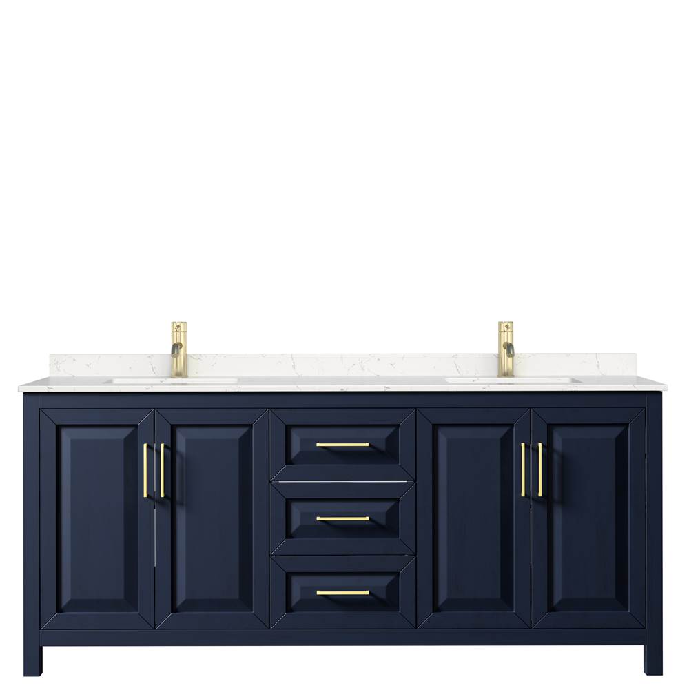 Daria 80 Inch Double Bathroom Vanity in Dark Blue, Carrara Cultured Marble Countertop, Undermount Square Sinks, No Mirror