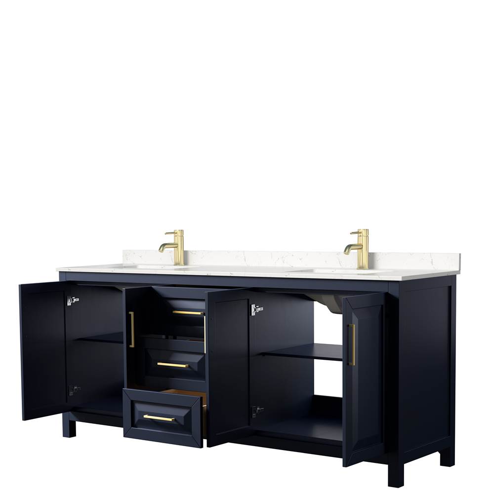 Daria 80 Inch Double Bathroom Vanity in Dark Blue, Carrara Cultured Marble Countertop, Undermount Square Sinks, No Mirror
