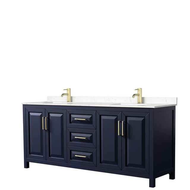 Wyndham Collection - Daria 80 Inch Double Bathroom Vanity in Dark Blue, Carrara Cultured Marble Countertop, Undermount Square Sinks, No Mirror