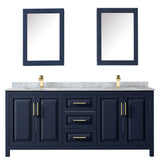 Daria 80 Inch Double Bathroom Vanity in Dark Blue, White Carrara Marble Countertop, Undermount Square Sinks, Medicine Cabinets