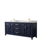 Wyndham Collection - Daria 80 Inch Double Bathroom Vanity in Dark Blue, White Carrara Marble Countertop, Undermount Square Sinks, No Mirror - Dark Blue