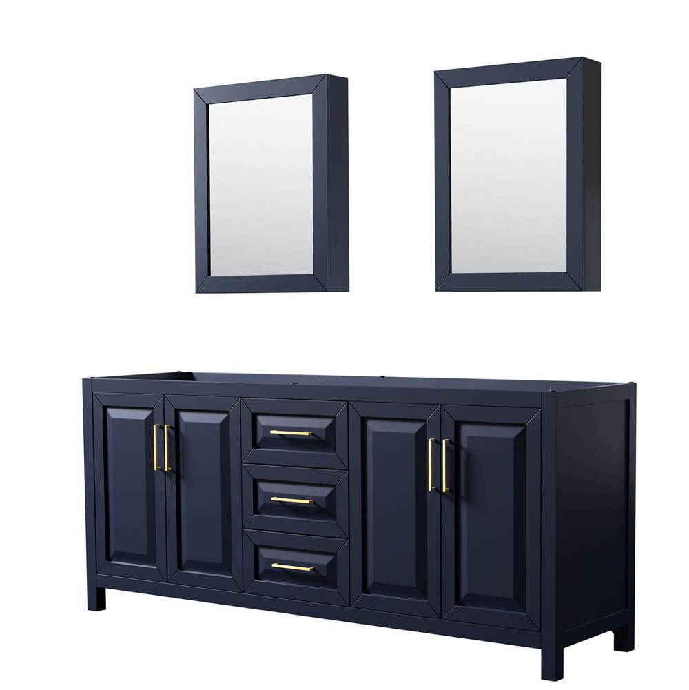 Wyndham Collection - Daria 80 Inch Double Bathroom Vanity in Dark Blue, No Countertop, No Sink, Medicine Cabinets - Dark Blue