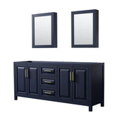 Wyndham Collection - Daria 80 Inch Double Bathroom Vanity in Dark Blue, No Countertop, No Sink, Medicine Cabinets - Dark Blue