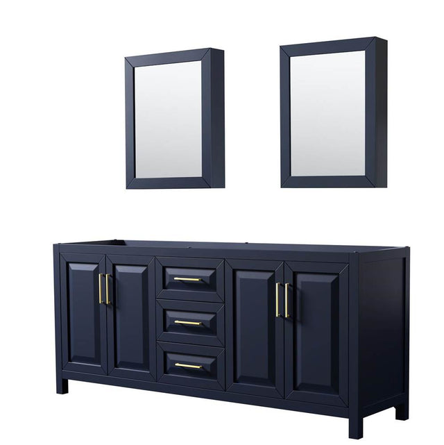 Wyndham Collection - Daria 80 Inch Double Bathroom Vanity in Dark Blue, No Countertop, No Sink, Medicine Cabinets - Dark Blue