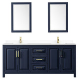 Daria 80 Inch Double Bathroom Vanity in Dark Blue, White Cultured Marble Countertop, Undermount Square Sinks, 24 Inch Mirrors