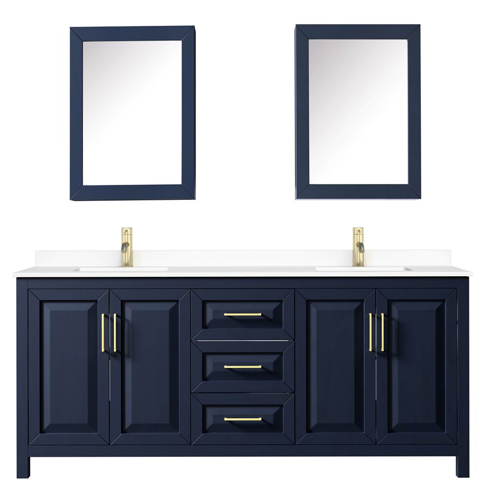 Daria 80 Inch Double Bathroom Vanity in Dark Blue, White Cultured Marble Countertop, Undermount Square Sinks, Medicine Cabinets
