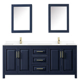 Daria 80 Inch Double Bathroom Vanity in Dark Blue, White Cultured Marble Countertop, Undermount Square Sinks, Medicine Cabinets