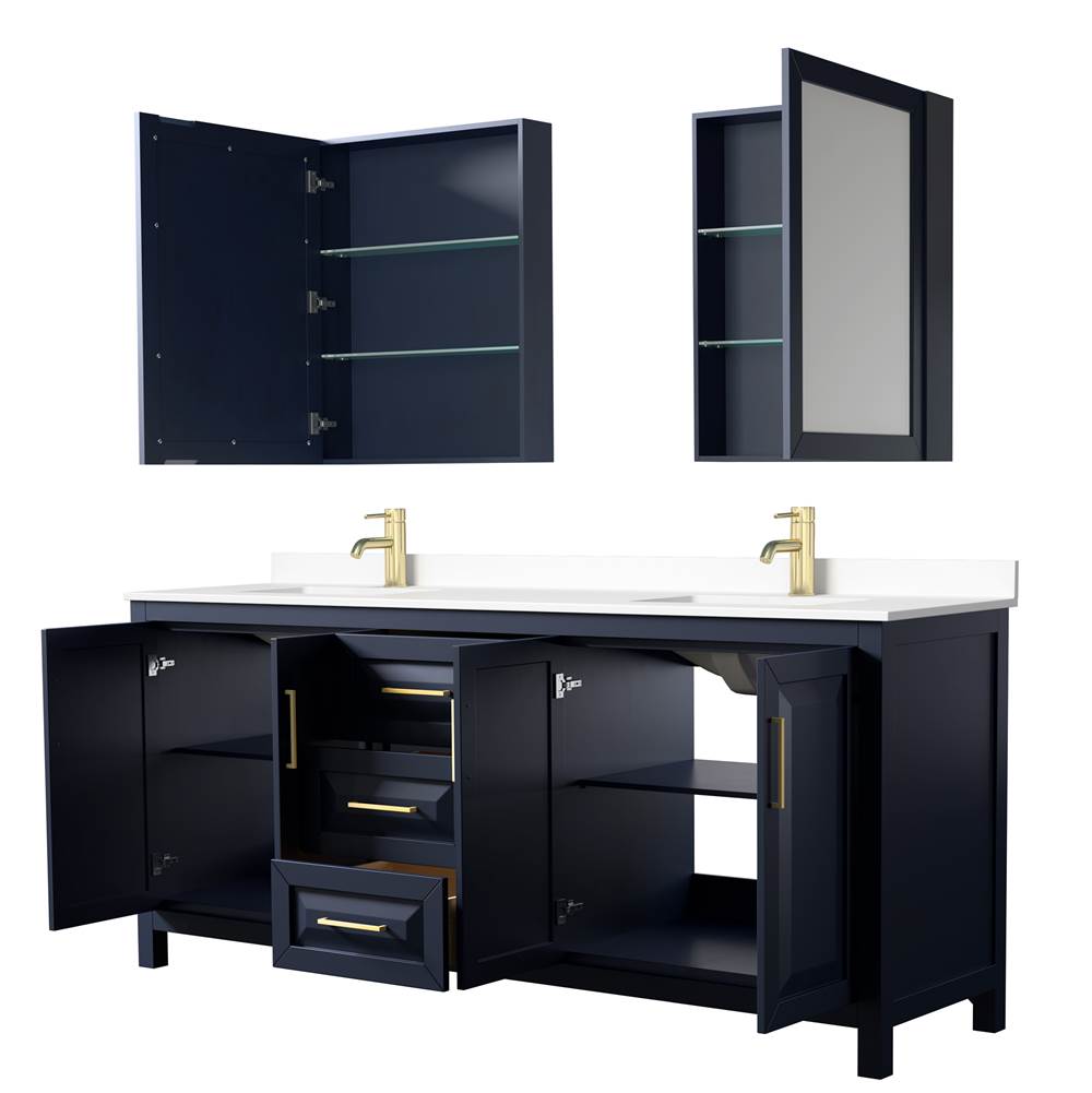 Daria 80 Inch Double Bathroom Vanity in Dark Blue, White Cultured Marble Countertop, Undermount Square Sinks, Medicine Cabinets