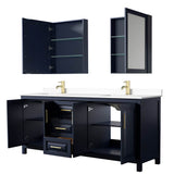 Daria 80 Inch Double Bathroom Vanity in Dark Blue, White Cultured Marble Countertop, Undermount Square Sinks, Medicine Cabinets
