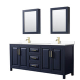 Wyndham Collection - Daria 80 Inch Double Bathroom Vanity in Dark Blue, White Cultured Marble Countertop, Undermount Square Sinks, Medicine Cabinets