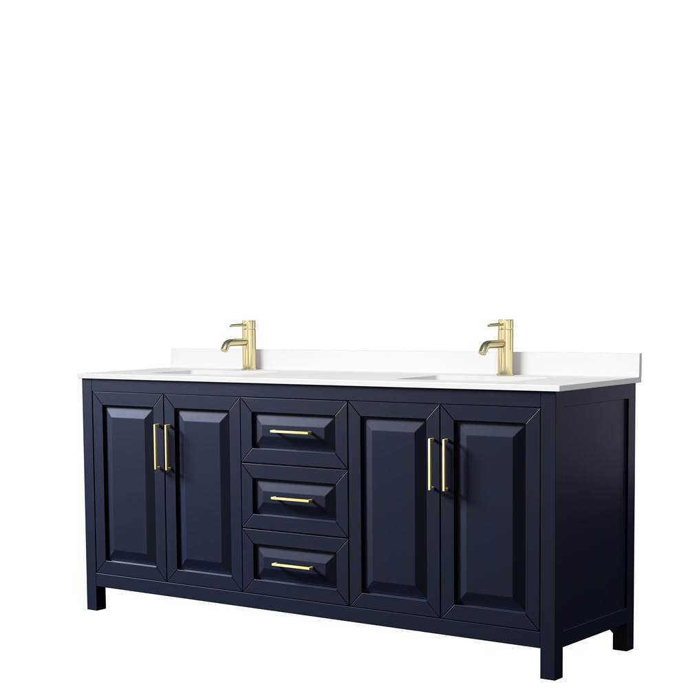 Wyndham Collection - Daria 80 Inch Double Bathroom Vanity in Dark Blue, White Cultured Marble Countertop, Undermount Square Sinks, No Mirror