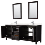 Daria 80 Inch Double Bathroom Vanity in Dark Espresso, Carrara Cultured Marble Countertop, Undermount Square Sinks, 24 Inch Mirrors