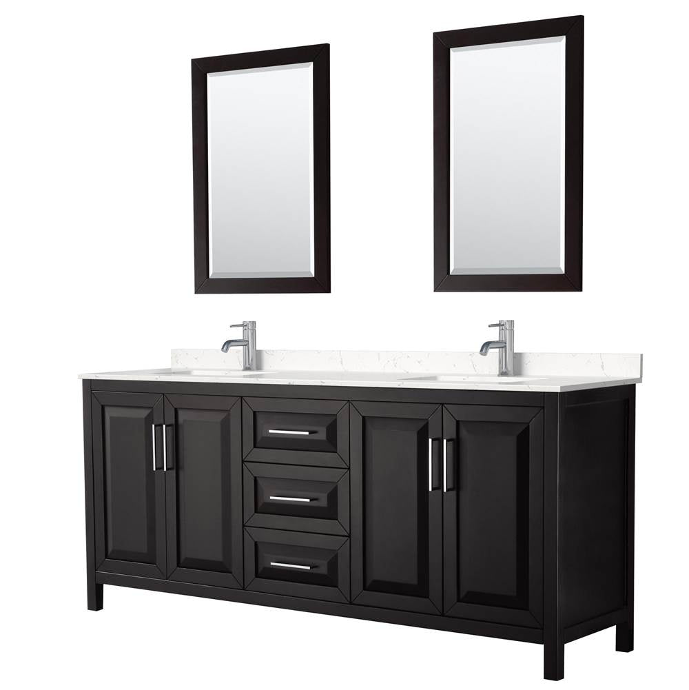 Wyndham Collection - Daria 80 Inch Double Bathroom Vanity in Dark Espresso, Carrara Cultured Marble Countertop, Undermount Square Sinks, 24 Inch Mirrors