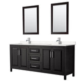 Wyndham Collection - Daria 80 Inch Double Bathroom Vanity in Dark Espresso, Carrara Cultured Marble Countertop, Undermount Square Sinks, 24 Inch Mirrors