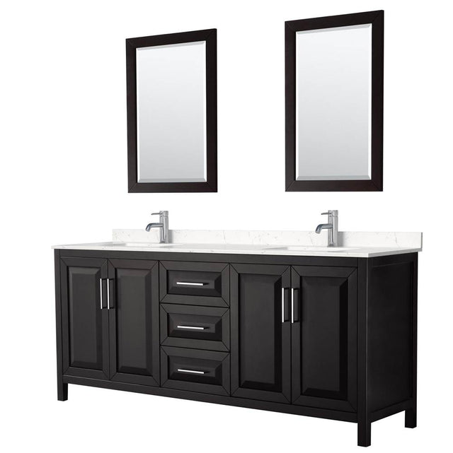 Wyndham Collection - Daria 80 Inch Double Bathroom Vanity in Dark Espresso, Carrara Cultured Marble Countertop, Undermount Square Sinks, 24 Inch Mirrors