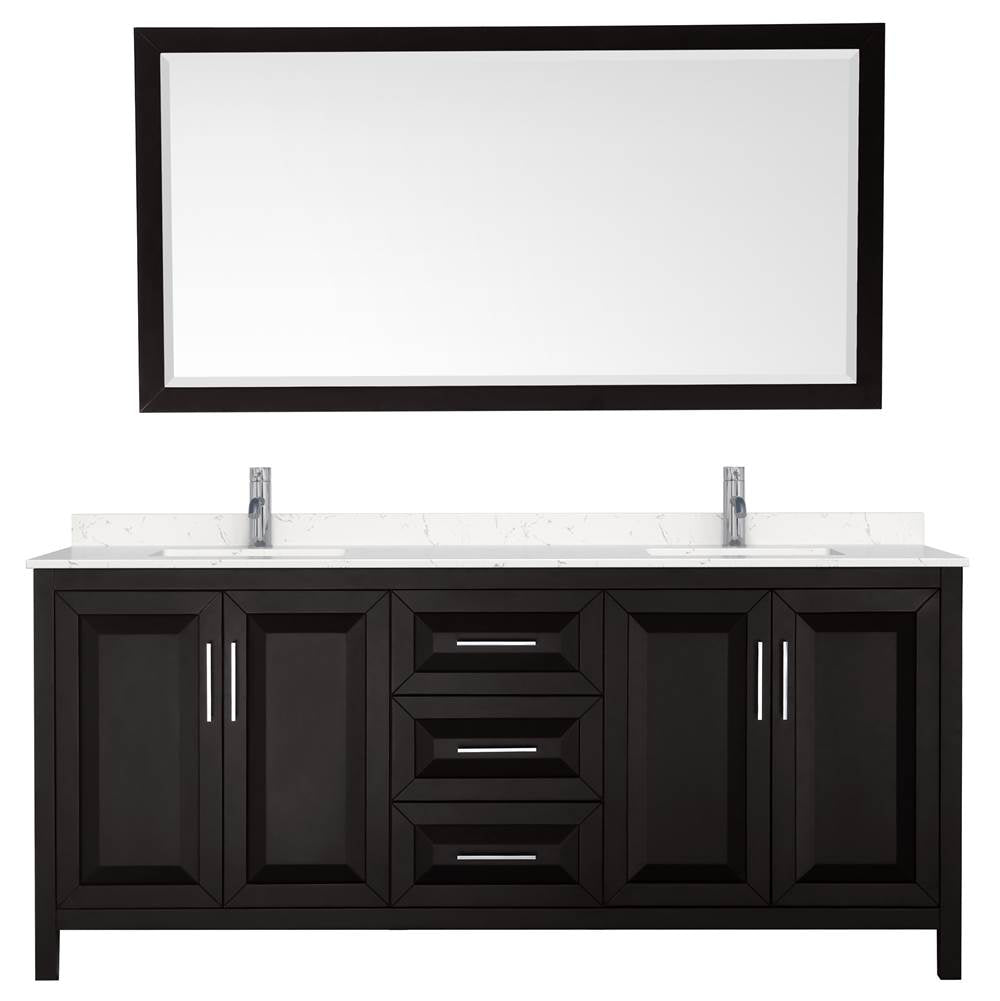 Daria 80 Inch Double Bathroom Vanity in Dark Espresso, Carrara Cultured Marble Countertop, Undermount Square Sinks, 70 Inch Mirror