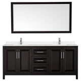 Daria 80 Inch Double Bathroom Vanity in Dark Espresso, Carrara Cultured Marble Countertop, Undermount Square Sinks, 70 Inch Mirror