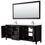 Daria 80 Inch Double Bathroom Vanity in Dark Espresso, Carrara Cultured Marble Countertop, Undermount Square Sinks, 70 Inch Mirror