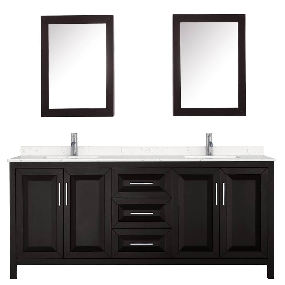 Daria 80 Inch Double Bathroom Vanity in Dark Espresso, Carrara Cultured Marble Countertop, Undermount Square Sinks, Medicine Cabinets