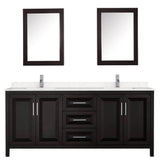 Daria 80 Inch Double Bathroom Vanity in Dark Espresso, Carrara Cultured Marble Countertop, Undermount Square Sinks, Medicine Cabinets