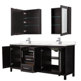 Daria 80 Inch Double Bathroom Vanity in Dark Espresso, Carrara Cultured Marble Countertop, Undermount Square Sinks, Medicine Cabinets