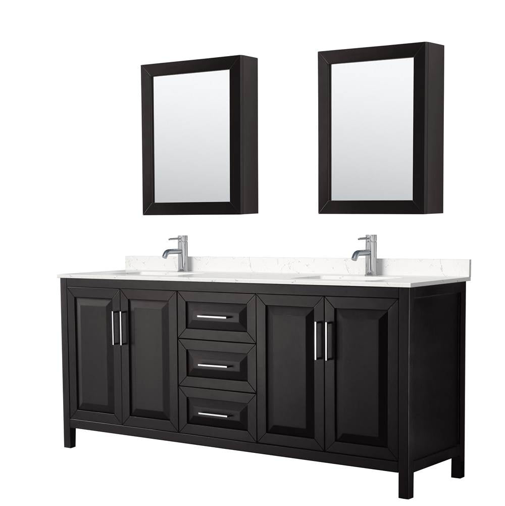 Wyndham Collection - Daria 80 Inch Double Bathroom Vanity in Dark Espresso, Carrara Cultured Marble Countertop, Undermount Square Sinks, Medicine Cabinets