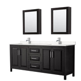 Wyndham Collection - Daria 80 Inch Double Bathroom Vanity in Dark Espresso, Carrara Cultured Marble Countertop, Undermount Square Sinks, Medicine Cabinets