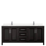 Daria 80 Inch Double Bathroom Vanity in Dark Espresso, Carrara Cultured Marble Countertop, Undermount Square Sinks, No Mirror