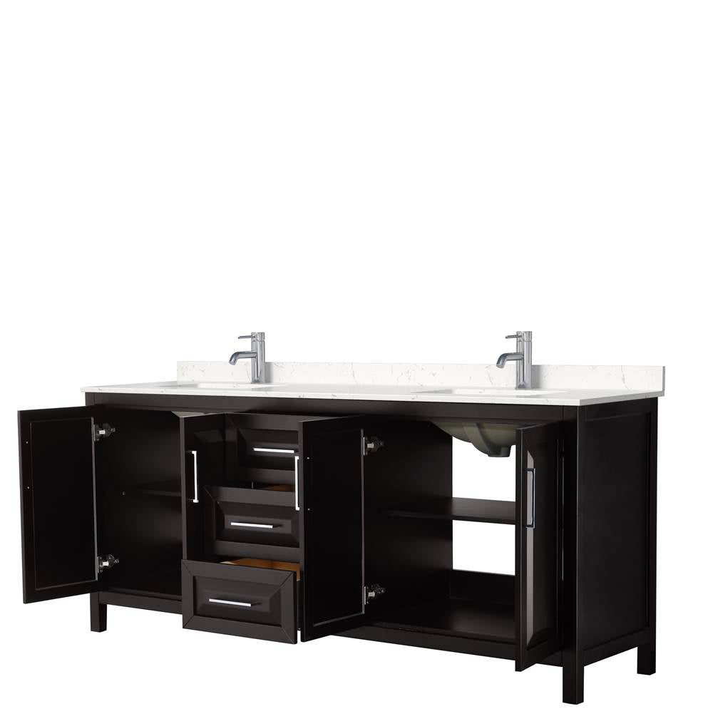 Daria 80 Inch Double Bathroom Vanity in Dark Espresso, Carrara Cultured Marble Countertop, Undermount Square Sinks, No Mirror