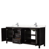 Daria 80 Inch Double Bathroom Vanity in Dark Espresso, Carrara Cultured Marble Countertop, Undermount Square Sinks, No Mirror
