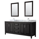 Wyndham Collection - Daria 80 Inch Double Bathroom Vanity in Dark Espresso, White Carrara Marble Countertop, Undermount Square Sinks, and 24 Inch Mirrors - Dark Espresso